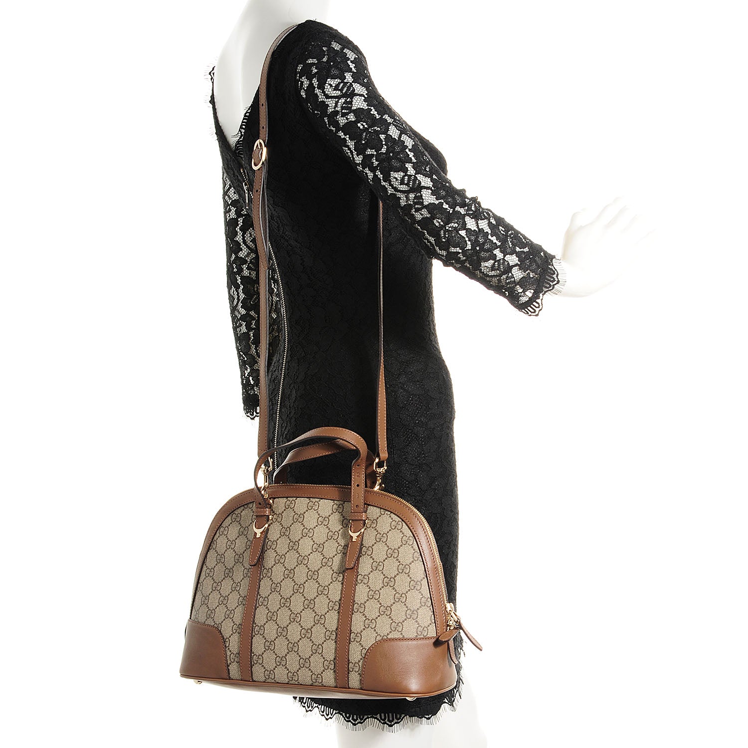 Gucci GG Supreme Monogram Margaux Calfskin Small Nice Top Handle Dome Bag Beige Ebony Acero 2 of 7