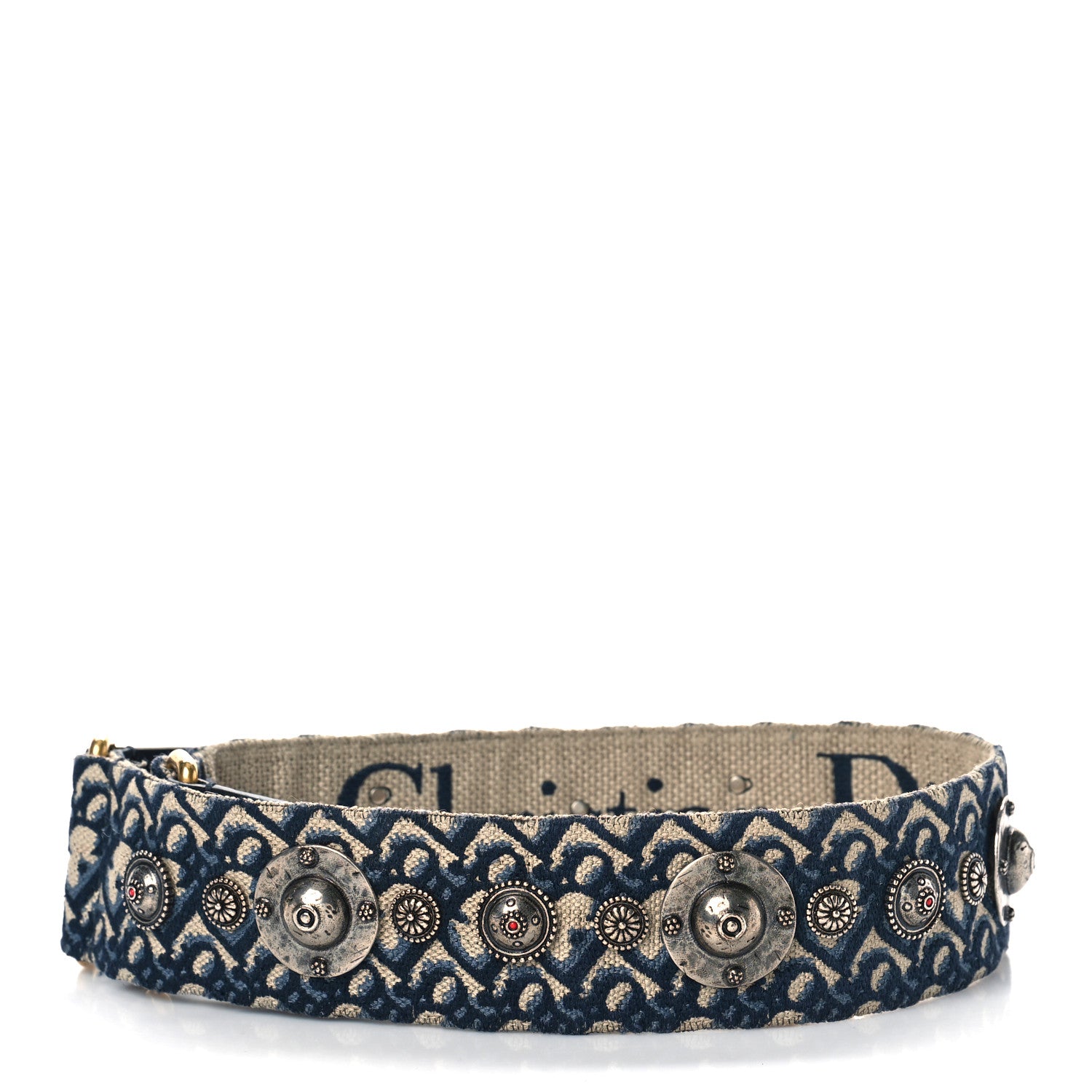 Christian Dior Oblique Studded Shoulder Strap Blue 2 of 6