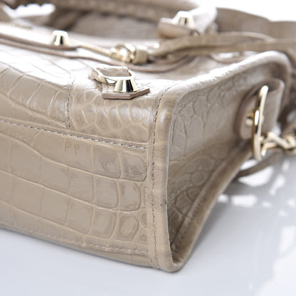 Balenciaga Calfskin Crocodile Embossed Classic Gold Hardware Mini City Beige Latte 9 of 10