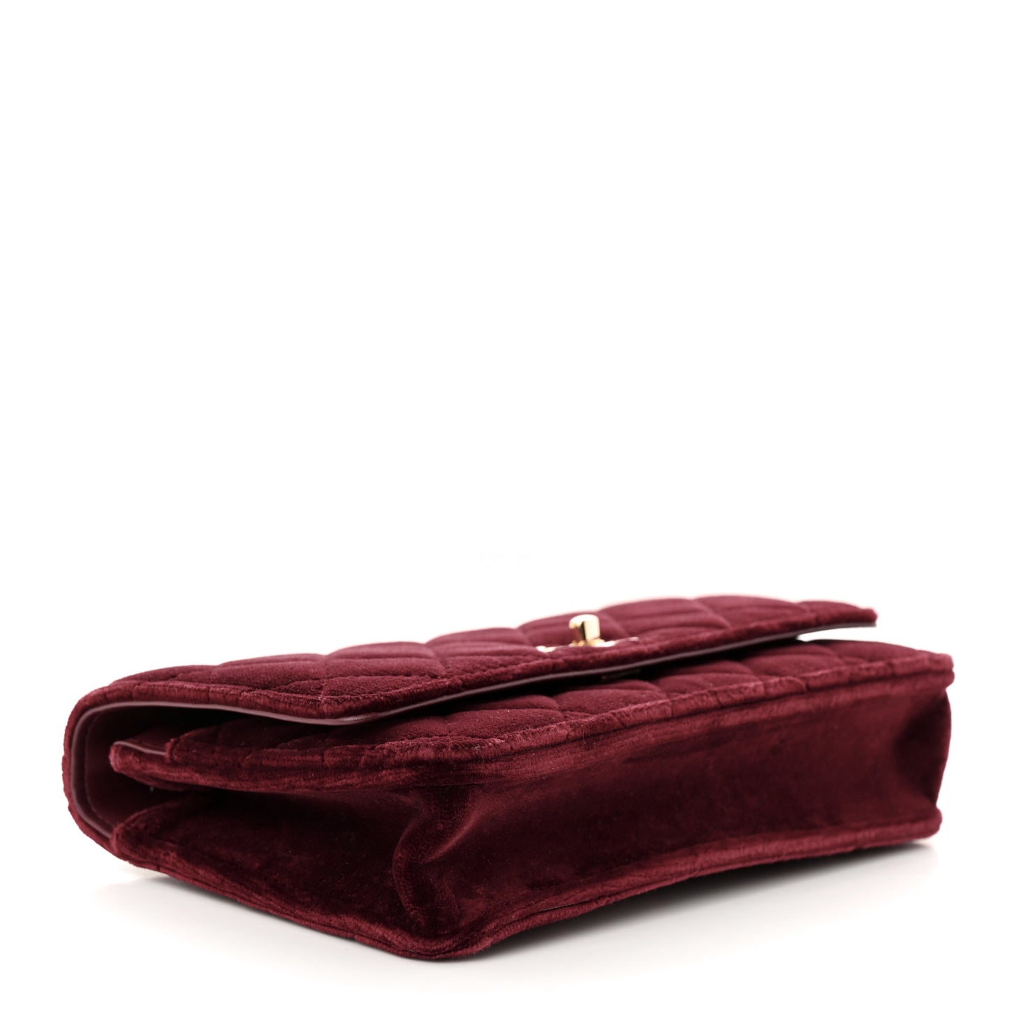 Velvet Quilted Pearl Crush Wallet On Chain WOC Burgundy