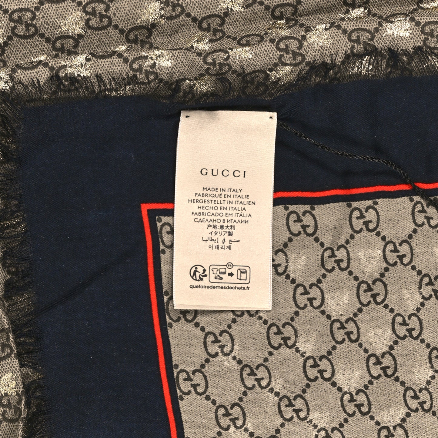 Modal Silk GG Monogram Big Bee GG Shawl Black Red
