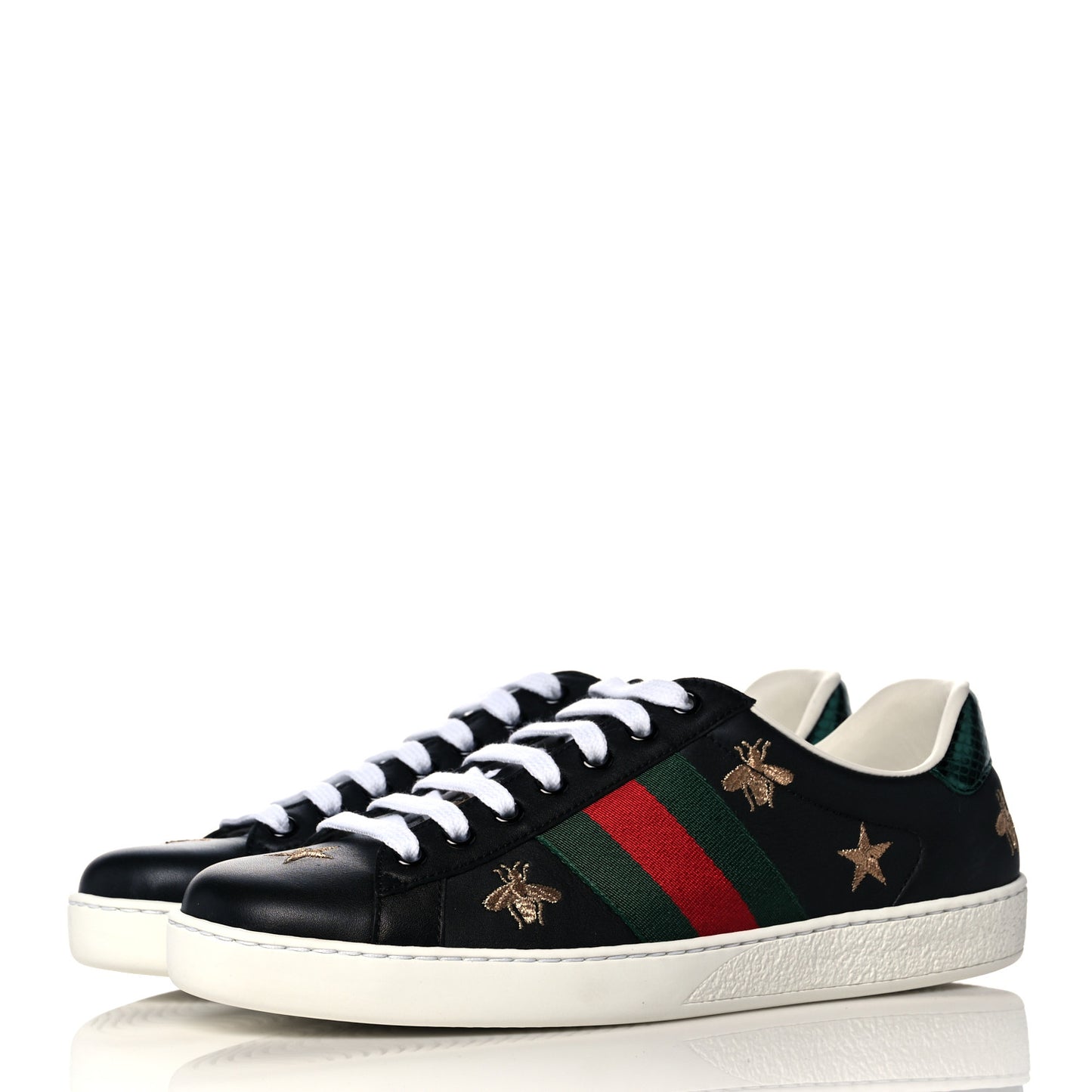 Calfskin Ayers Mens Web Bee Star Embroidered Ace Sneakers 5 Black