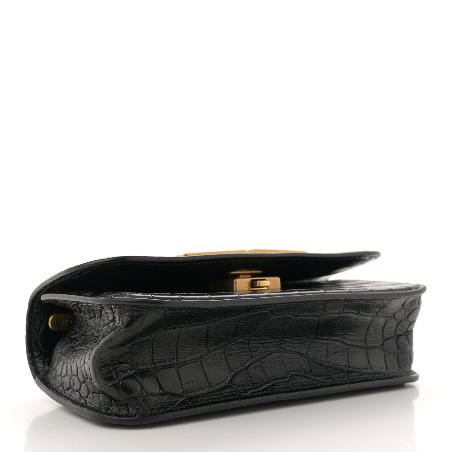 Extra Supple Calfskin Crocodile Embossed Gossip Chain Bag XS Black