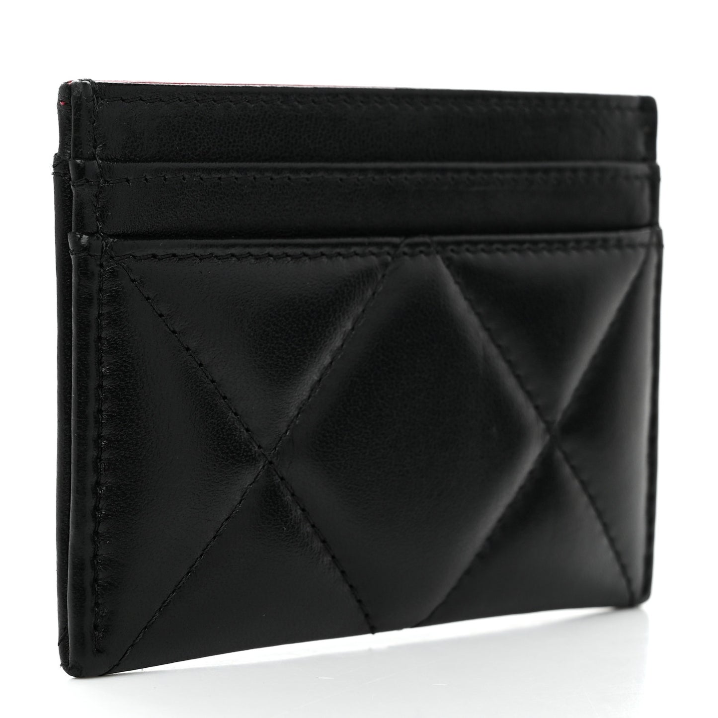 Lambskin Quilted Chanel 19 Card Holder Black