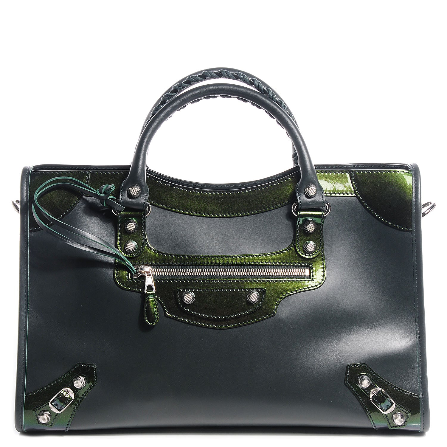 Balenciaga Smooth Calfskin Metallic Patent Giant 12 Silver Hardware City Vert Poker Fonce 1 of 15