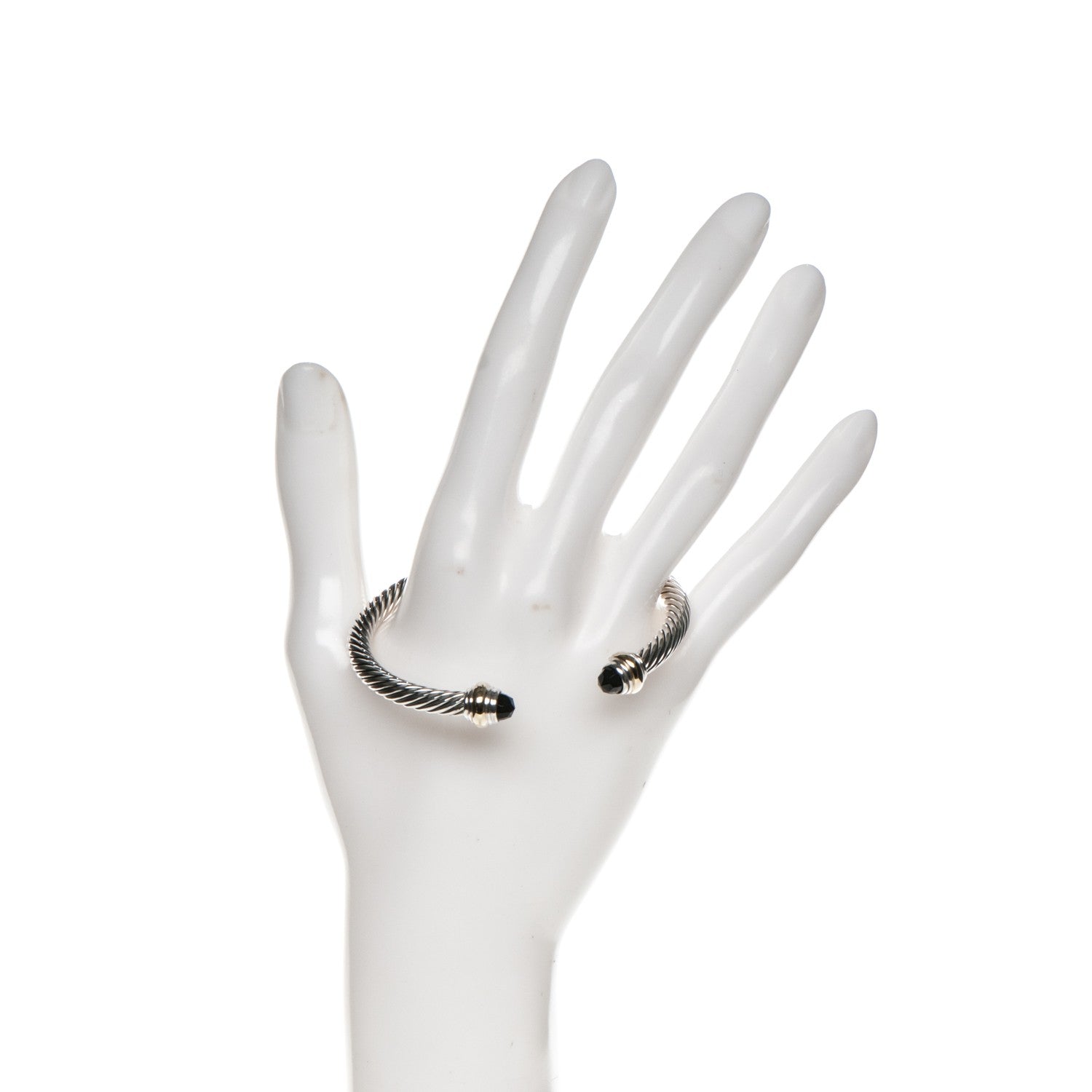 David Yurman Sterling Silver 14K Yellow Gold Black Onyx 5mm Cable Classics Bracelet 2 of 5
