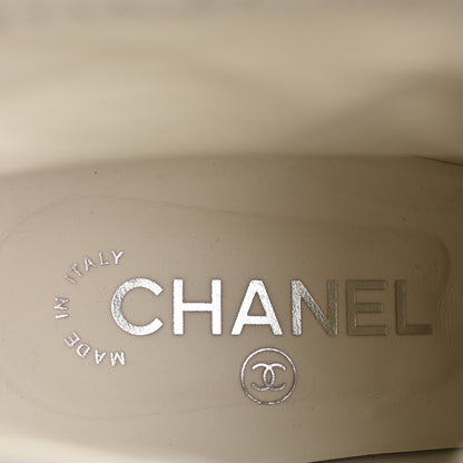 Chanel Pearly Calfskin Patent Calfskin Quilted Lace Up Boots 41 White Light Gray Black 7 of 14