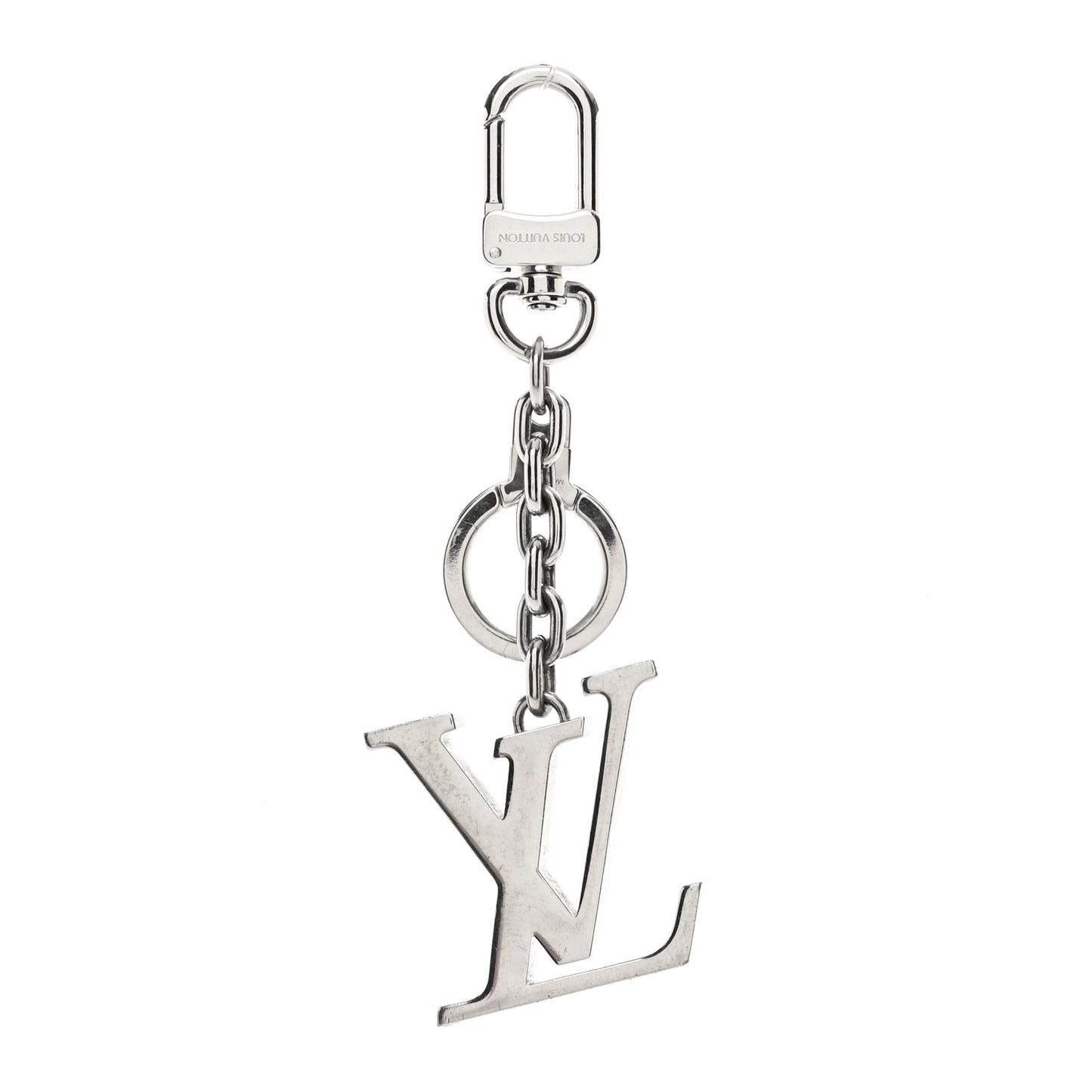 Metal Palladiium Finish LV Initiales Bag Charm Key Holder Silver