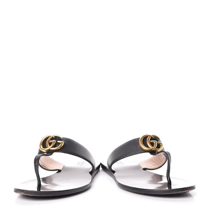Gucci Calfskin GG Marmont Thong Sandals 36.5 Black 6 of 17
