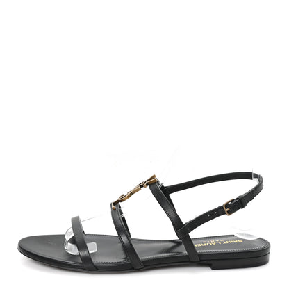 Saint Laurent Calfskin Cassandra Monogram Sandals 37 Black 1 of 10