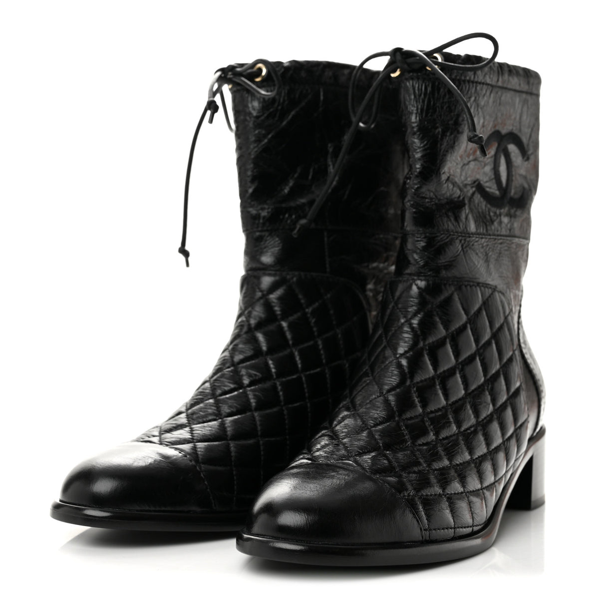 Chanel Crumpled Calfskin Quilted Cap Toe Short Boots 38 Black 4 of 11