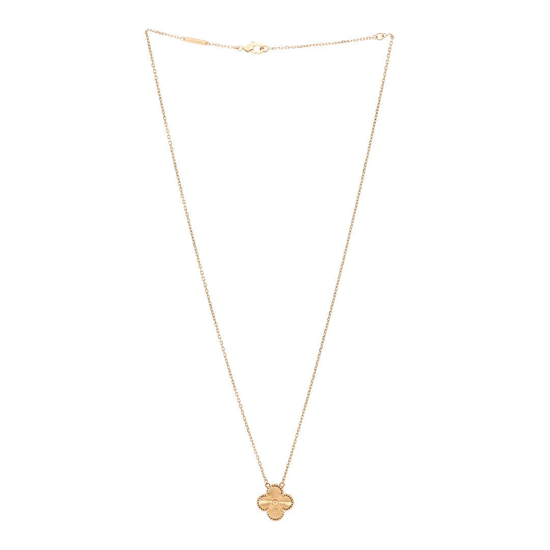 18K Yellow Gold Guilloche Vintage Alhambra Pendant Necklace