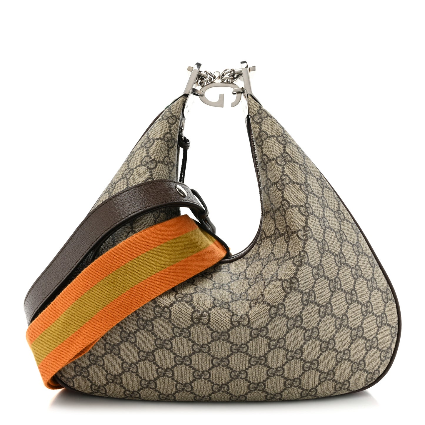 GG Supreme Monogram Textured Calfskin Web Large Attache Shoulder Bag Beige Ebony New Acero