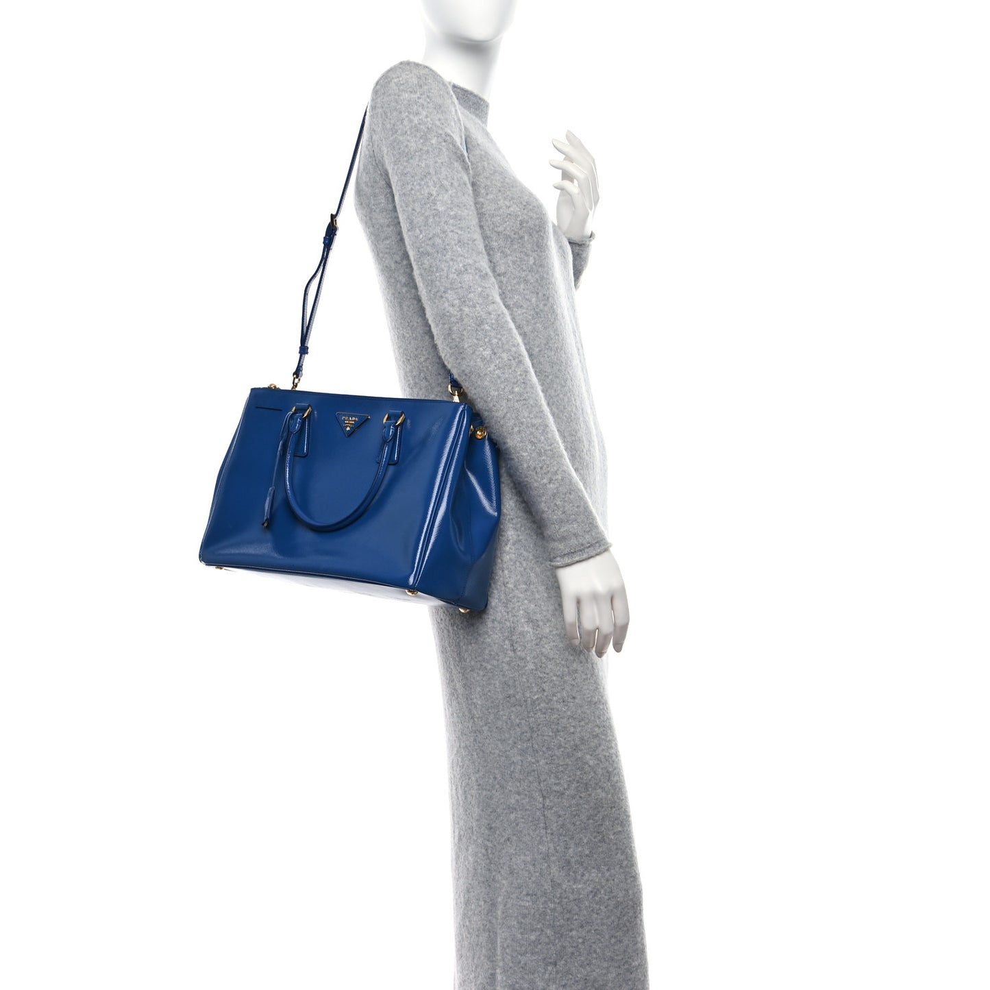 Saffiano Vernice Medium Galleria Double Zip Azzurro Azzurro