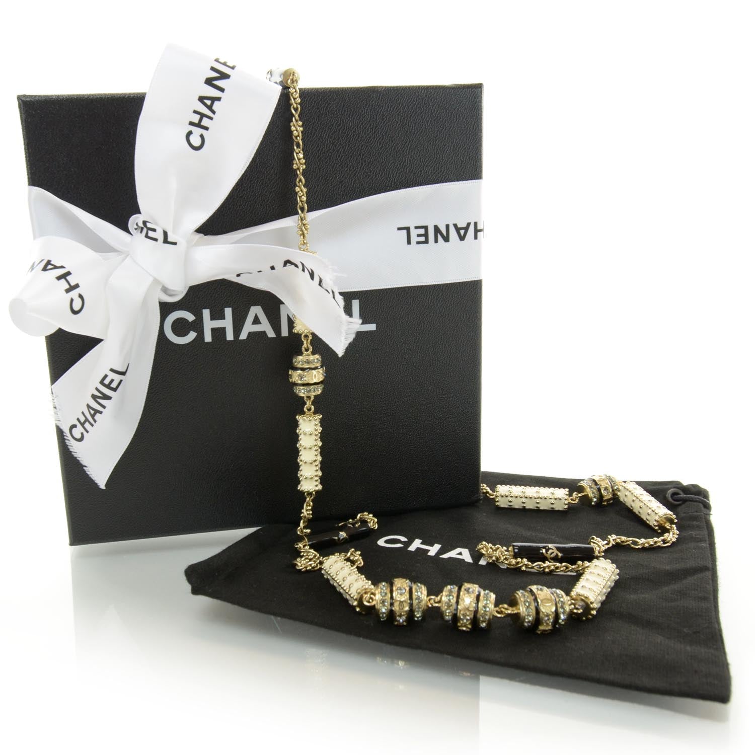Chanel Crystal Enamel CC Necklace Gold 3 of 5