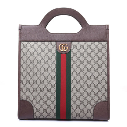 Gucci GG Supreme Monogram Textured Calfskin Web Medium Ophidia Slip Handle Tote Beige Ebony New Acero 1 of 12