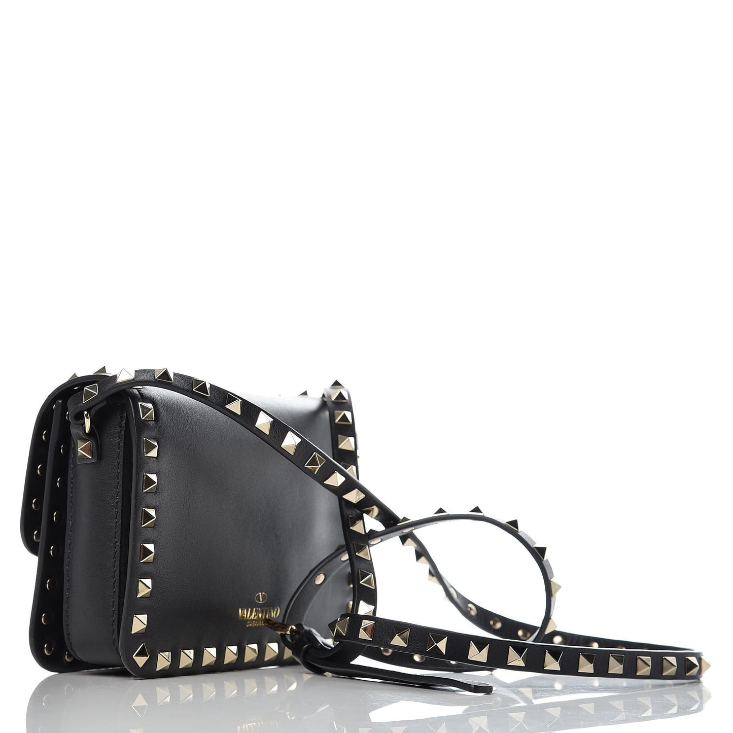 Vitello Rockstud Flap Crossbody Bag Black