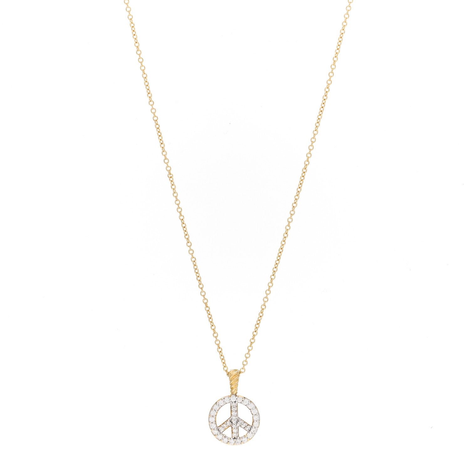David Yurman 18K Yellow Gold Diamond Cable Collectibles Peace Sign Pendant Necklace 1 of 5