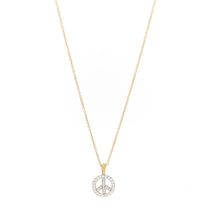 David Yurman 18K Yellow Gold Diamond Cable Collectibles Peace Sign Pendant Necklace 1 of 5