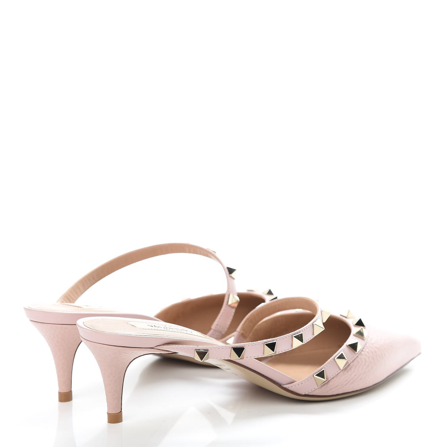 Pebbled Calfskin Rockstud Cross Strap 50mm Mules 37.5 Water Rose