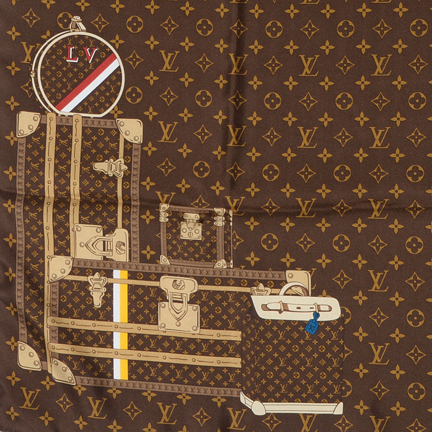 Silk Monogram Trunks Square Scarf Brown