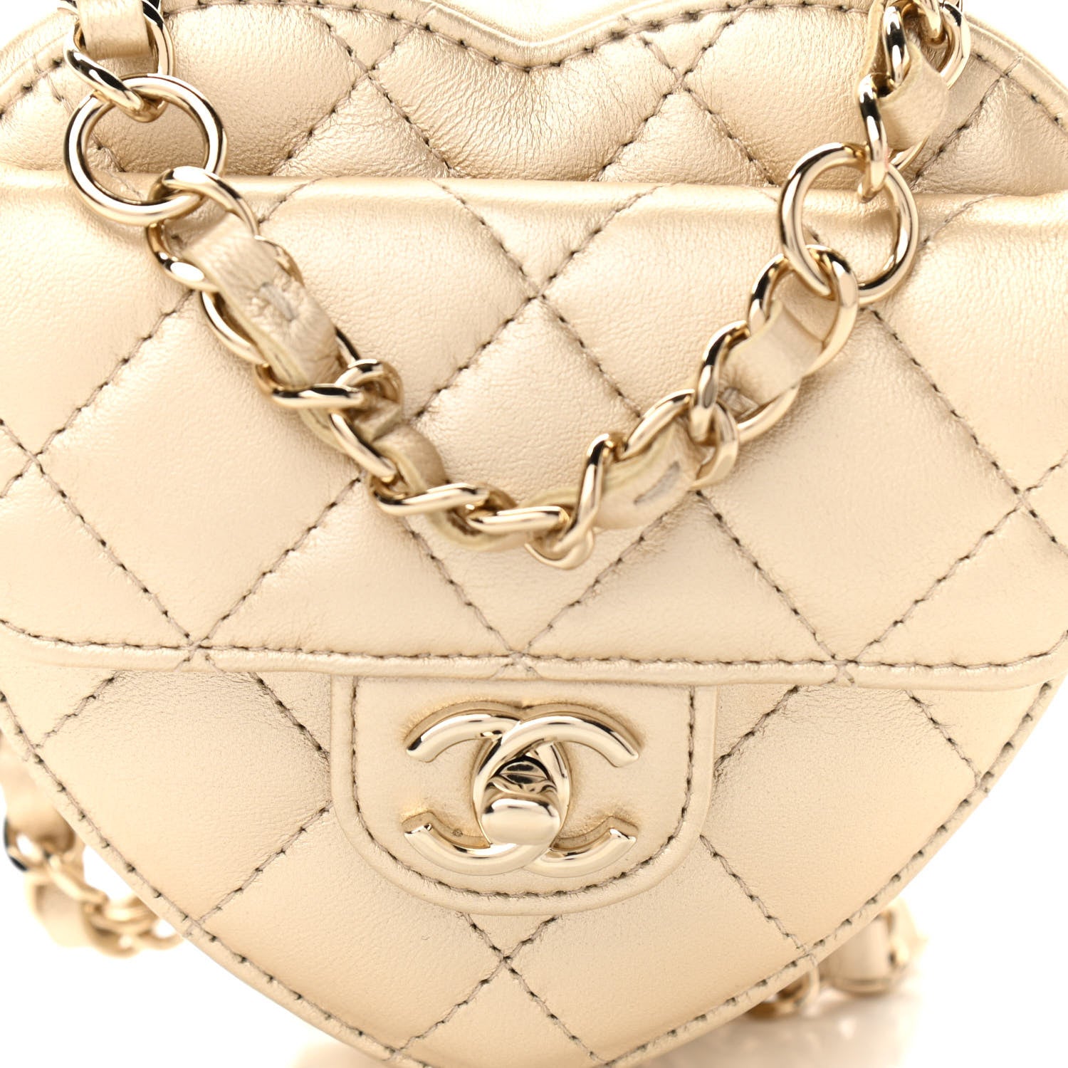 Chanel Metallic Lambskin Quilted CC In Love Heart Waist Belt Bag With Chain Gold 8 of 11