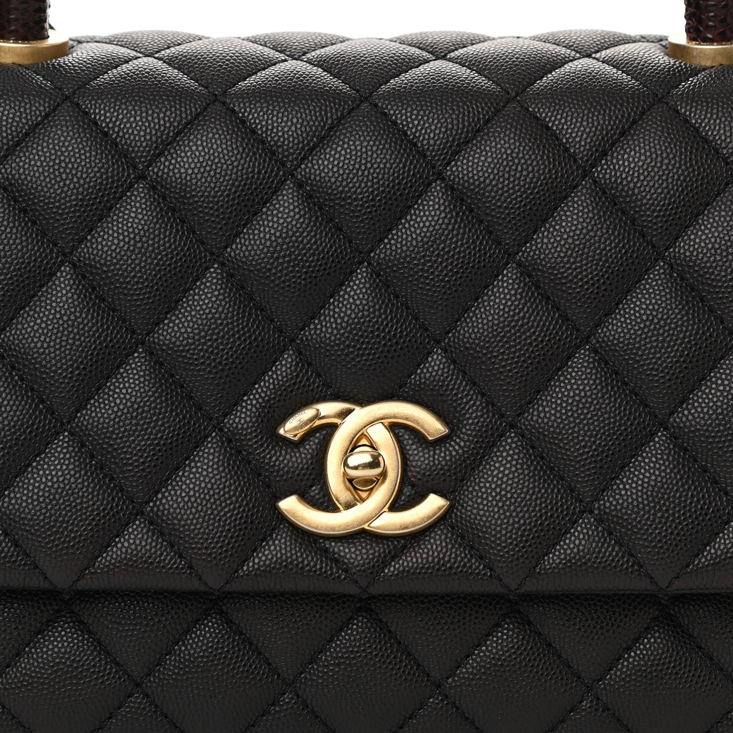 Caviar Lizard Embossed Quilted Small Coco Handle Flap Black