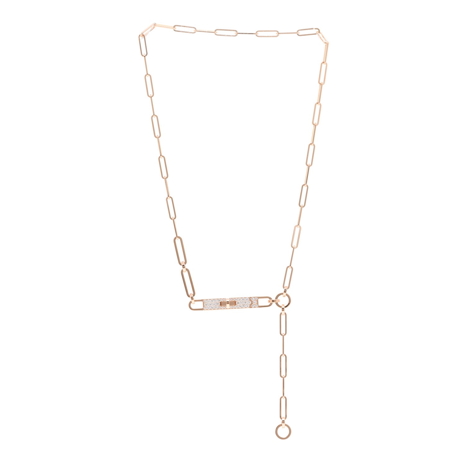 Hermes 18K Rose Gold Diamond Pave PM Kelly Chaine Lariat Necklace ST 3 of 5