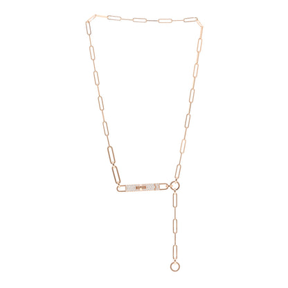 Hermes 18K Rose Gold Diamond Pave PM Kelly Chaine Lariat Necklace ST 3 of 5