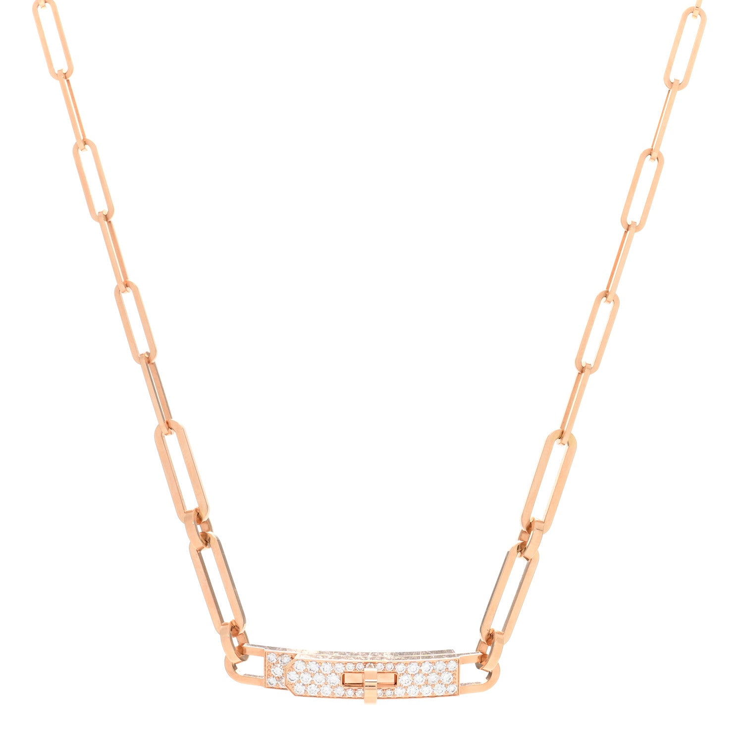 Hermes 18K Rose Gold Diamond Pave Kelly Chaine Choker Necklace 1 of 4