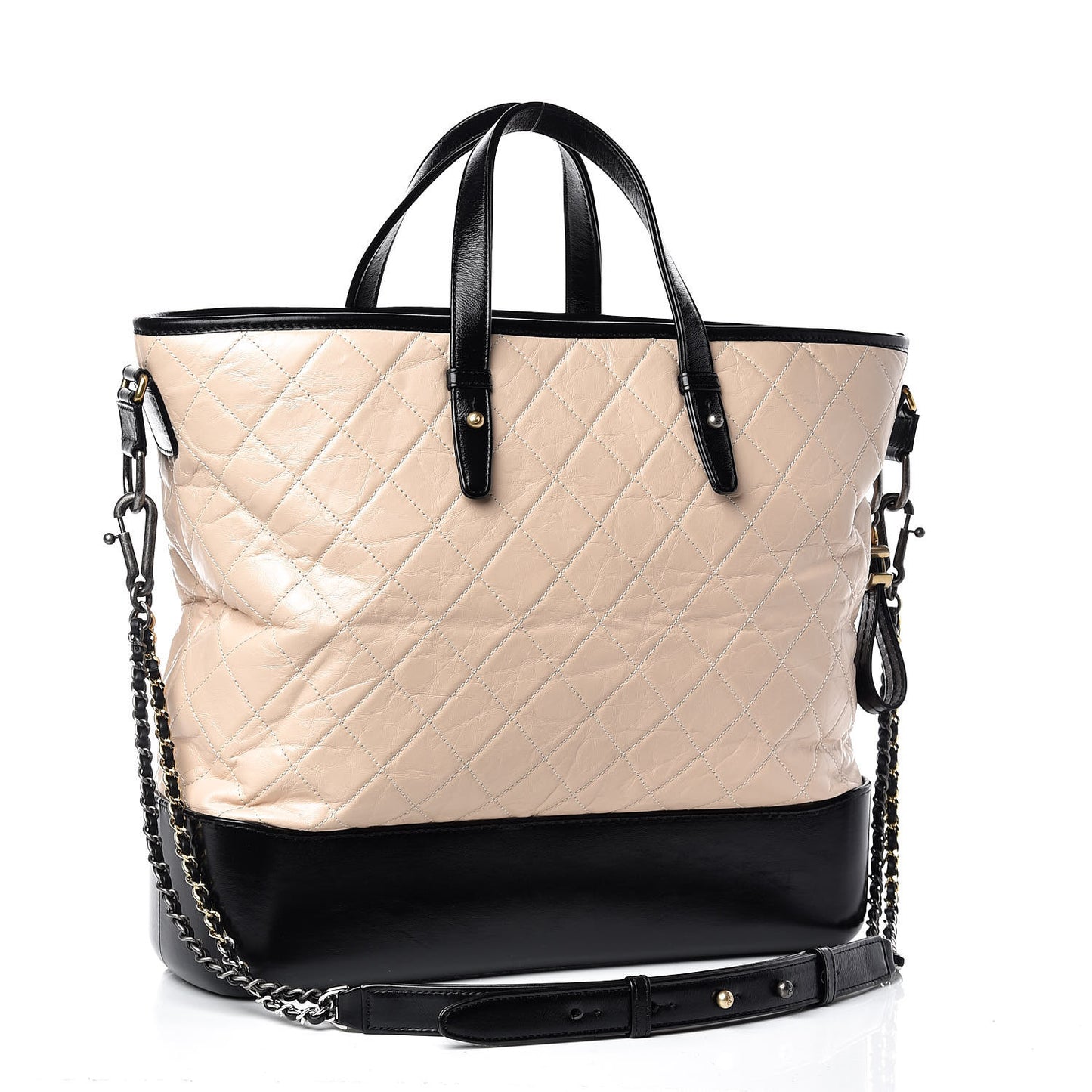 Aged Calfskin Quilted Large Gabrielle Shopping Tote Beige Black