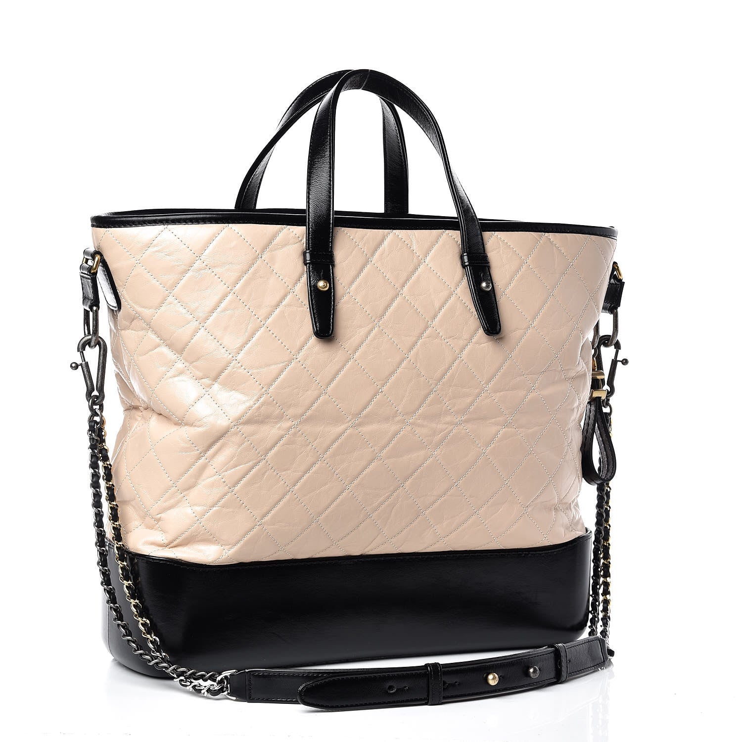 Chanel Aged Calfskin Quilted Large Gabrielle Shopping Tote Beige Black 4 of 10