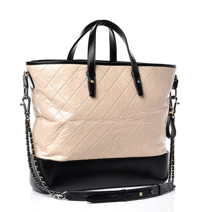 Chanel Aged Calfskin Quilted Large Gabrielle Shopping Tote Beige Black 4 of 10