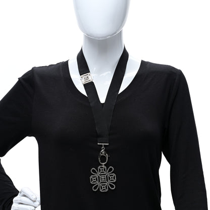 Chanel Crystal CC Cross Lanyard Necklace Black Silver 3 of 4