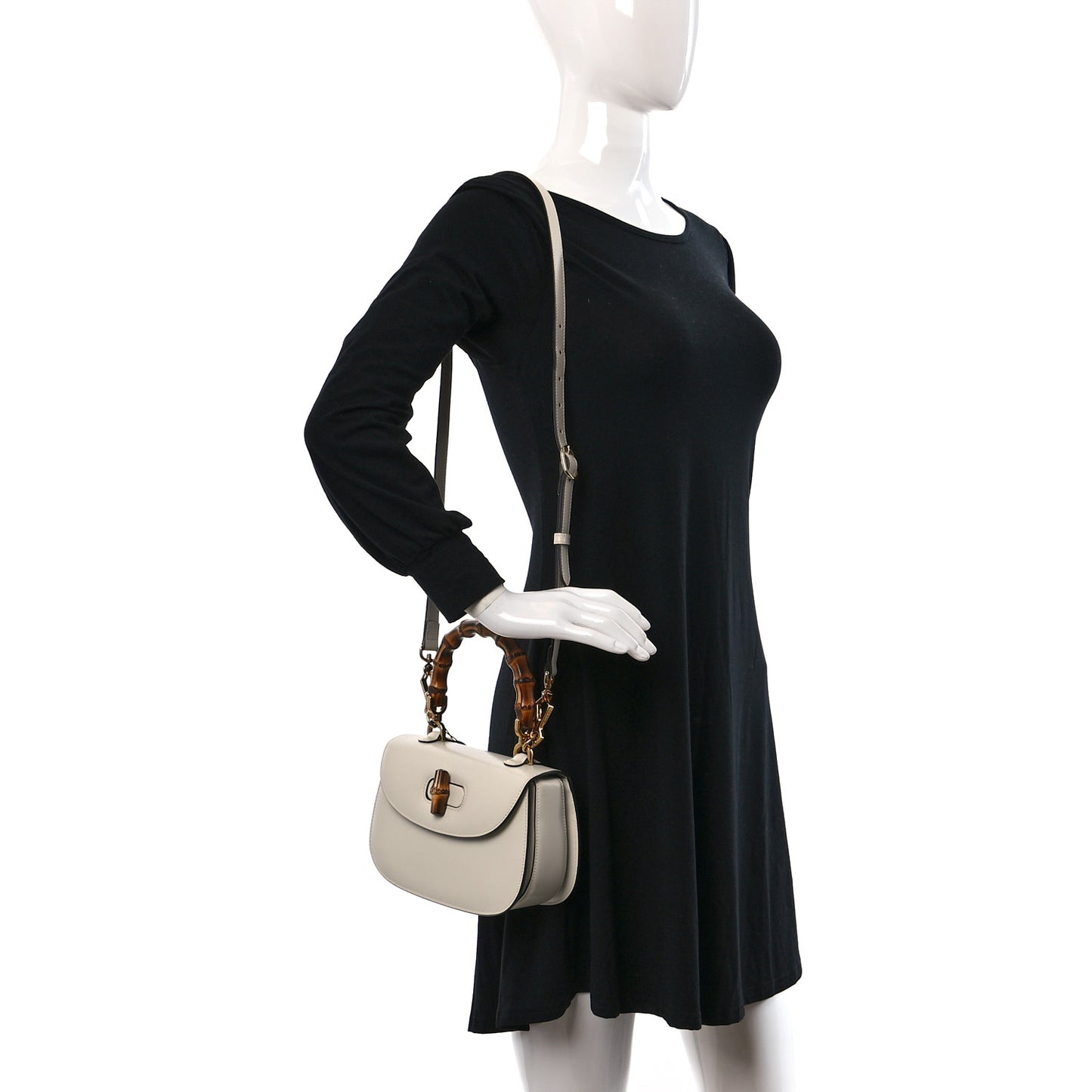 Boarded Dyana Lux Calfskin Web Small Bamboo 1947 Top Handle Bag Mystic White