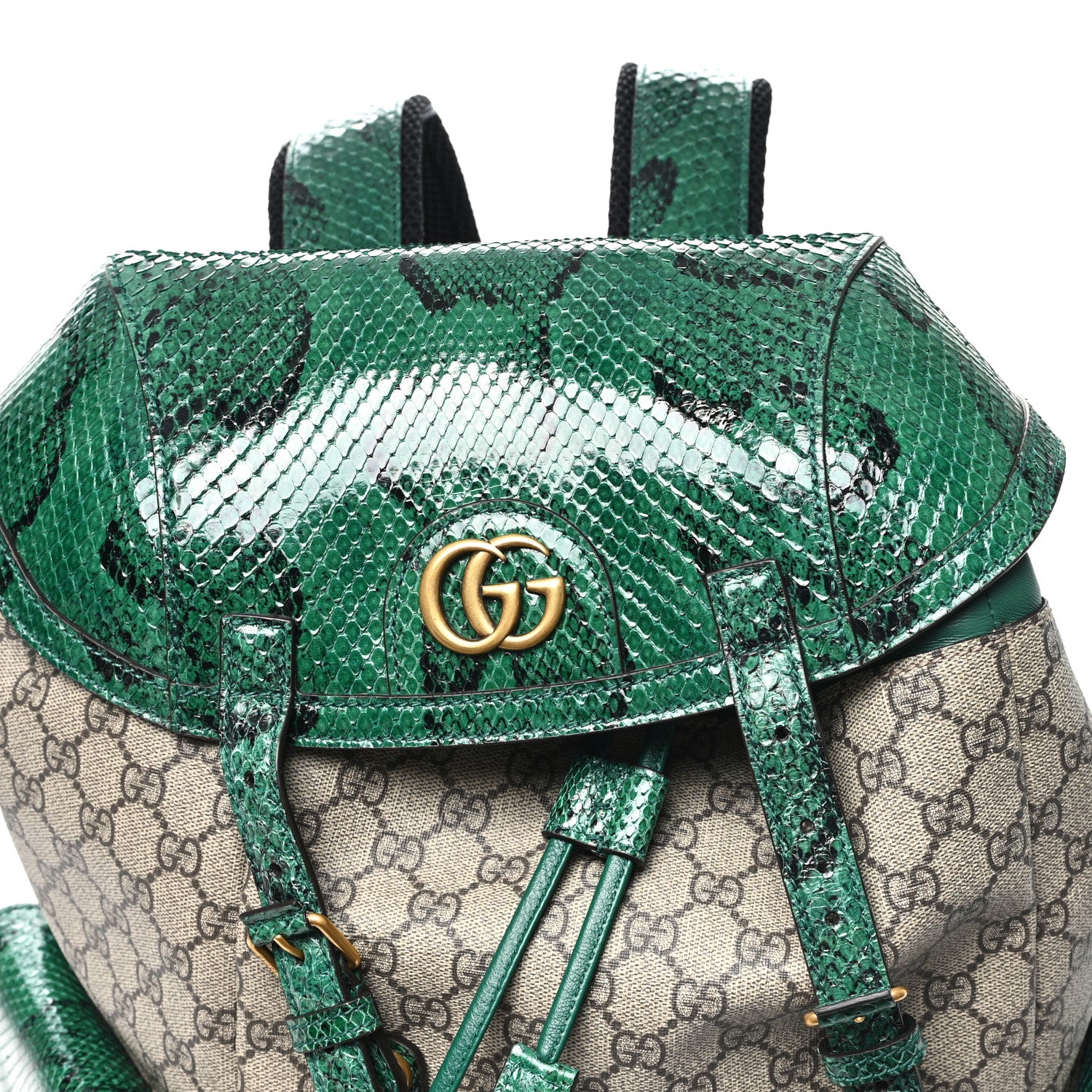 Gucci GG Supreme Monogram Snakeskin Ophidia Double Buckle Backpack Brown Green 8 of 10