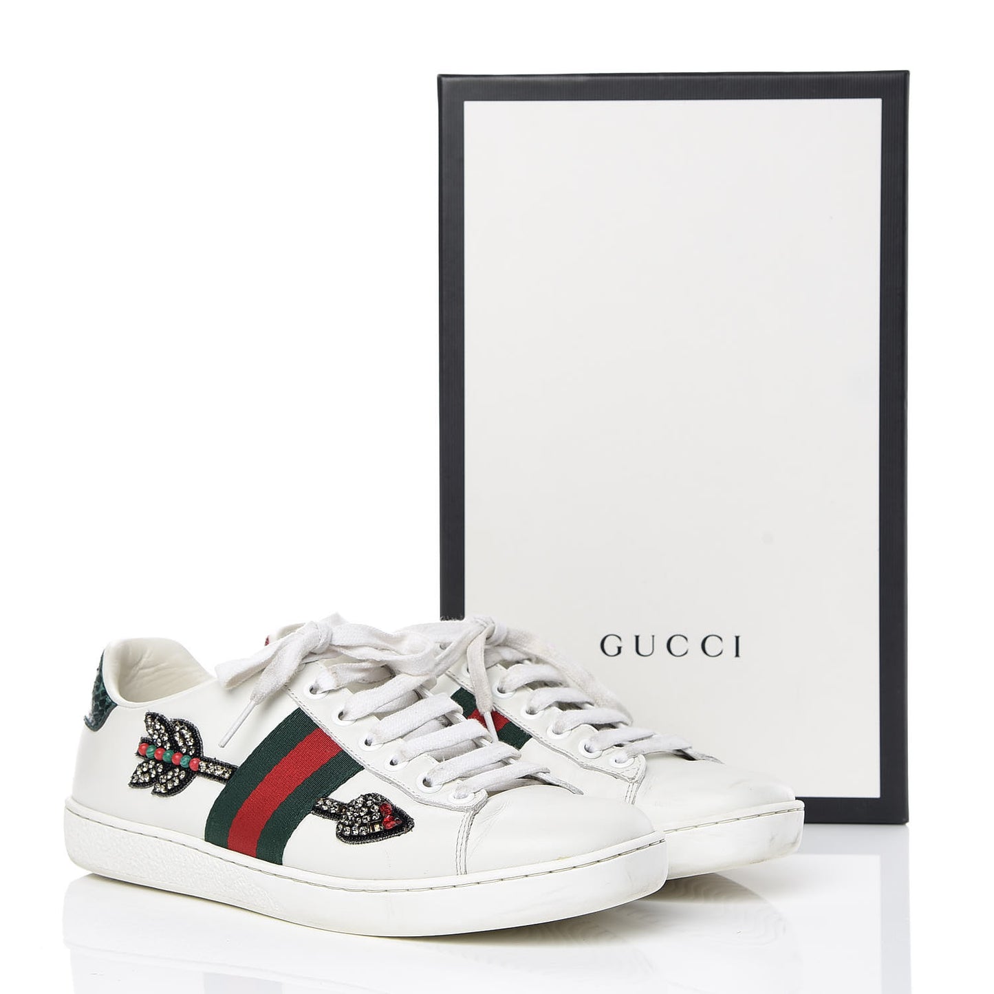 Calfskin Web Studded Arrow Ace Sneakers 36.5 White