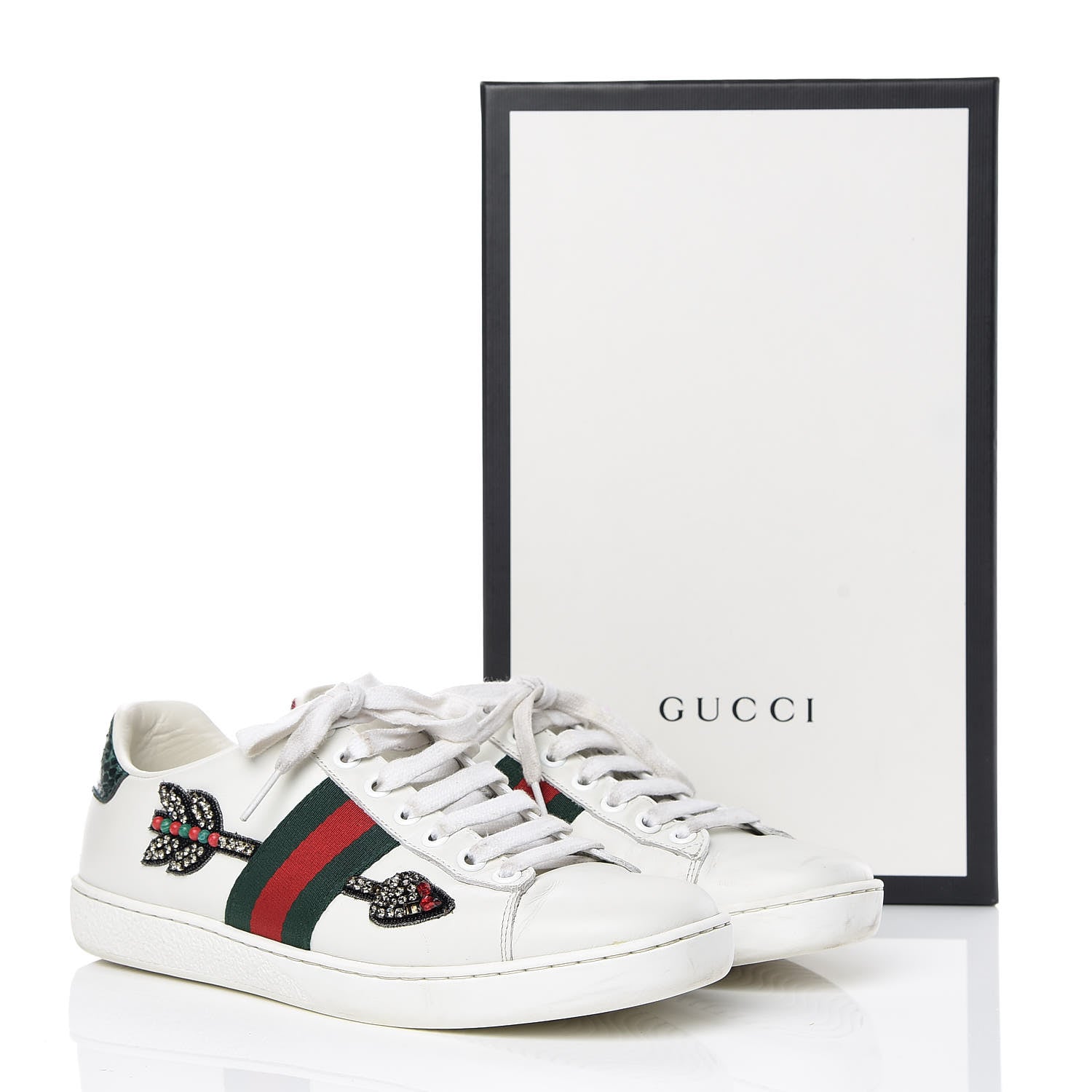 Gucci Calfskin Web Studded Arrow Ace Sneakers 36.5 White 15 of 15