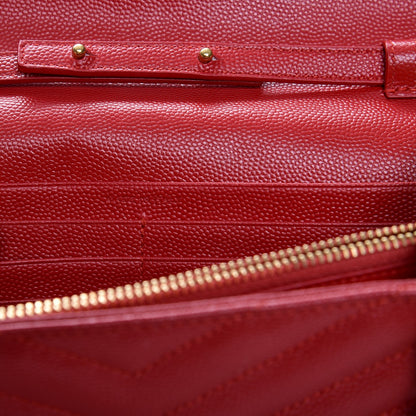 Saint Laurent Grain De Poudre Matelasse Chevron Monogram Chain Wallet New Red 7 of 12