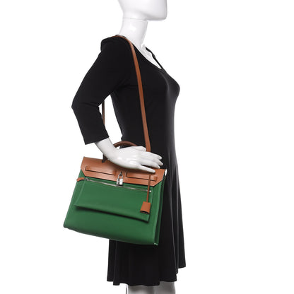 Hermes Vache Hunter Toile Herbag Zip 31 PM Cactus Natural 2 of 12