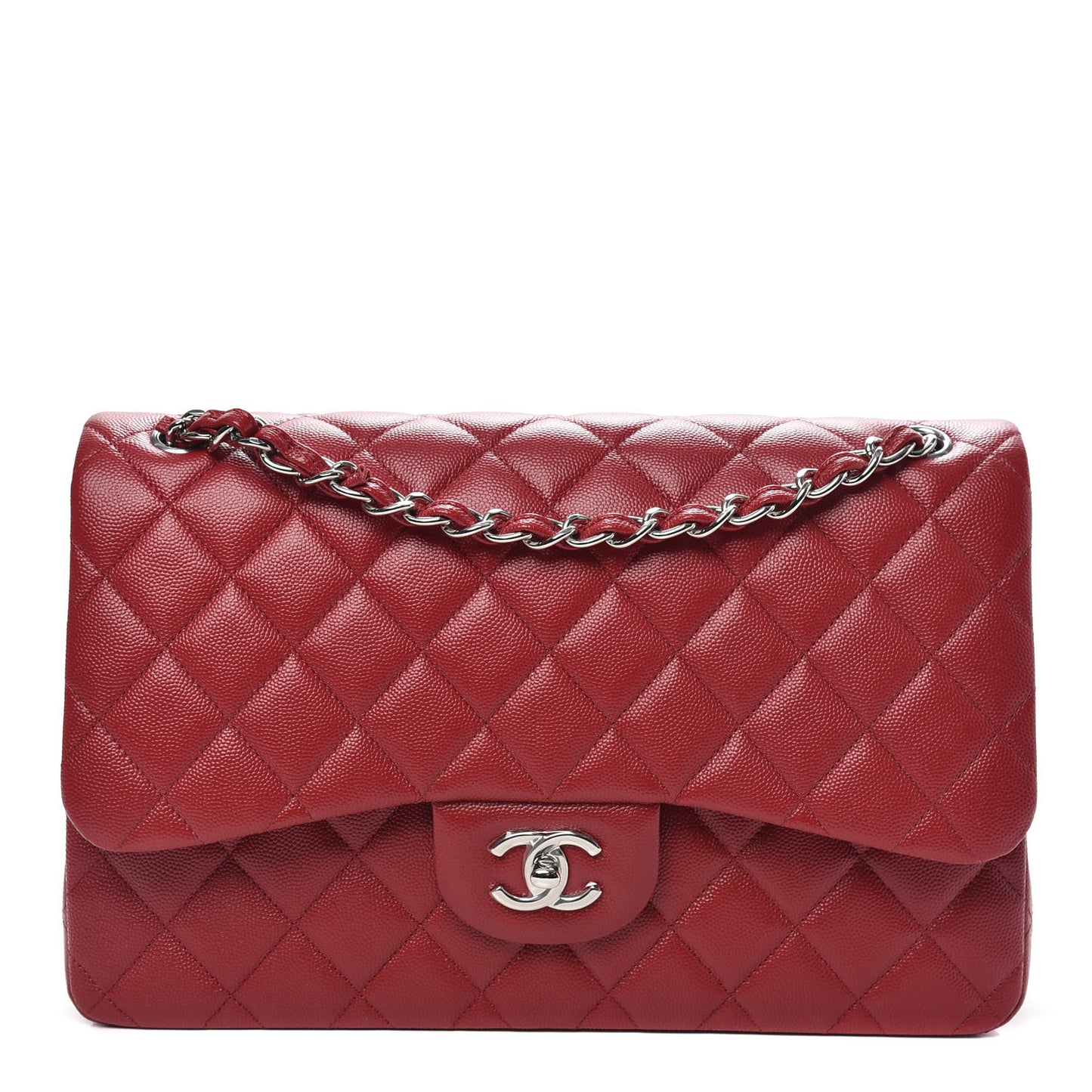 Caviar Quilted Jumbo Double Flap Red