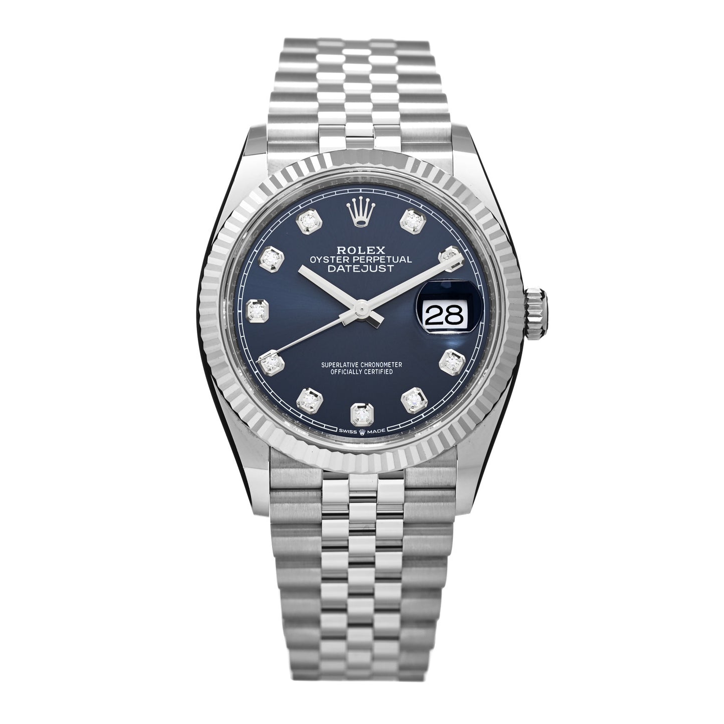 Stainless Steel 18K White Gold Diamond 36mm Oyster Perpetual Datejust Watch Bright Blue 126234