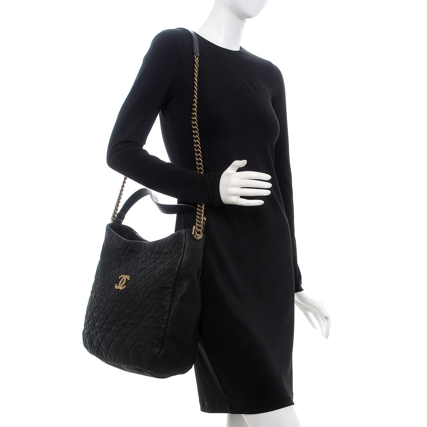 Iridescent Caviar Quilted Country Chic Hobo Black