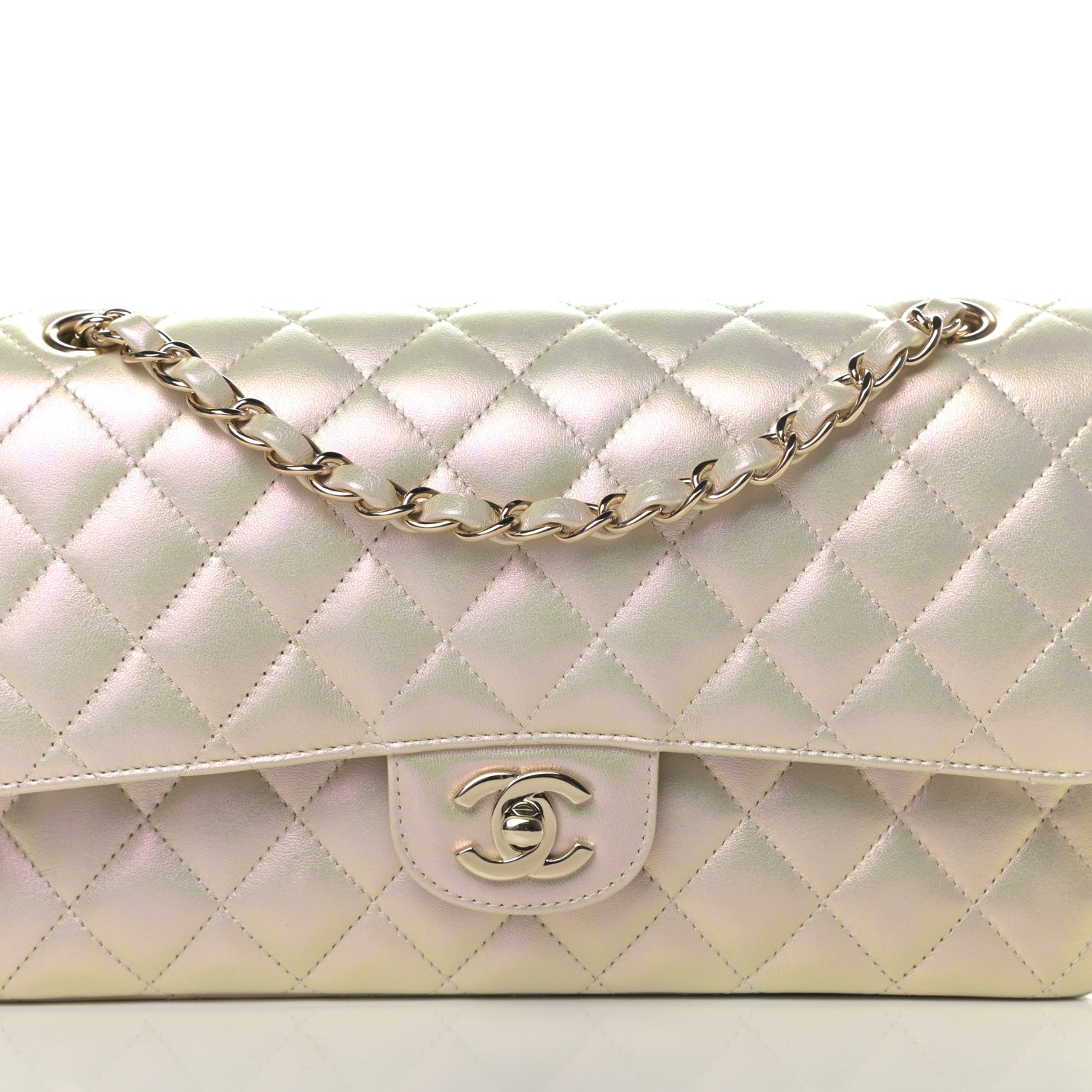 Chanel Iridescent Lambskin Quilted Medium Double Flap Ivory 8 of 12