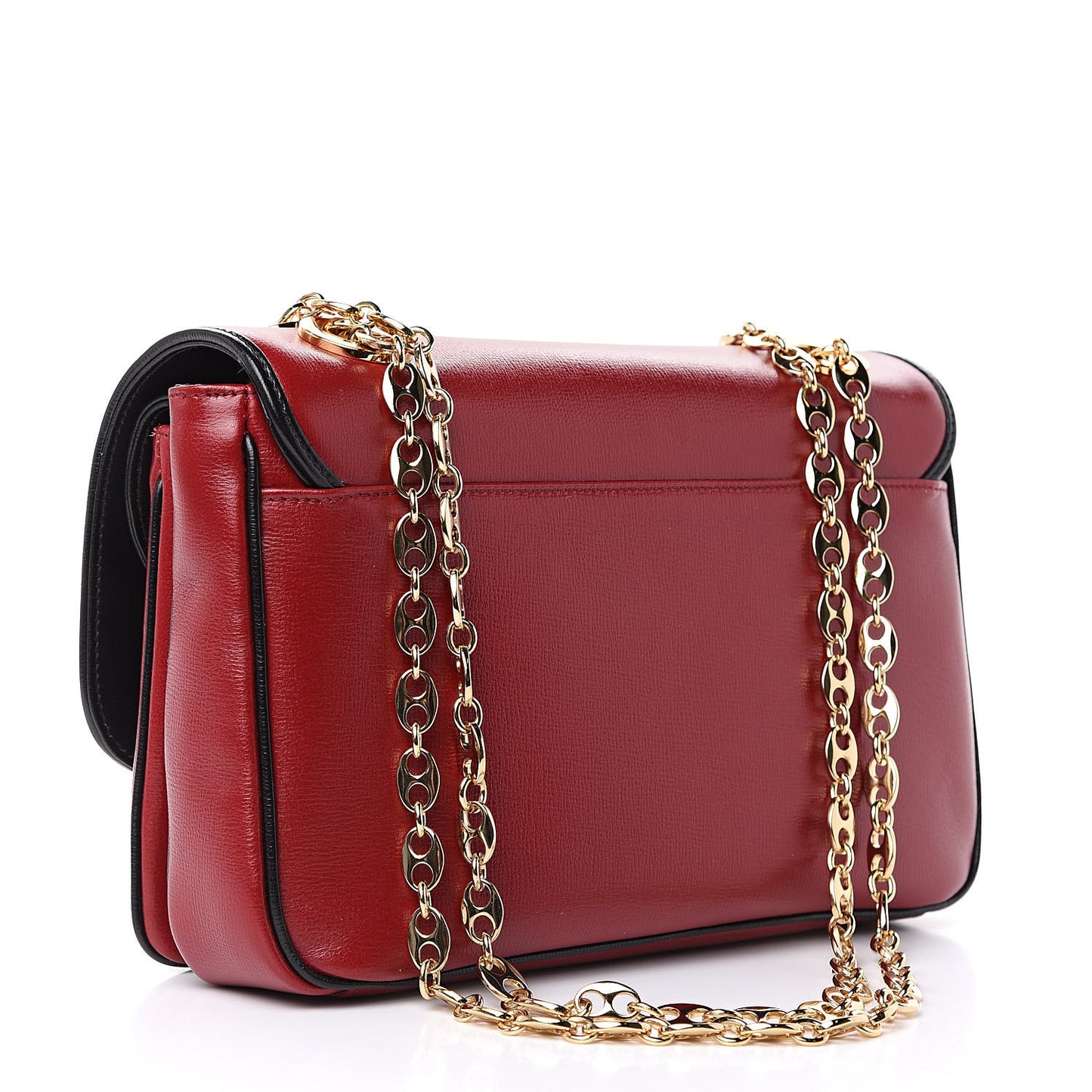 Azalea Calfskin Bi-Color Small Marina Chain Shoulder Bag New Cherry Red Black