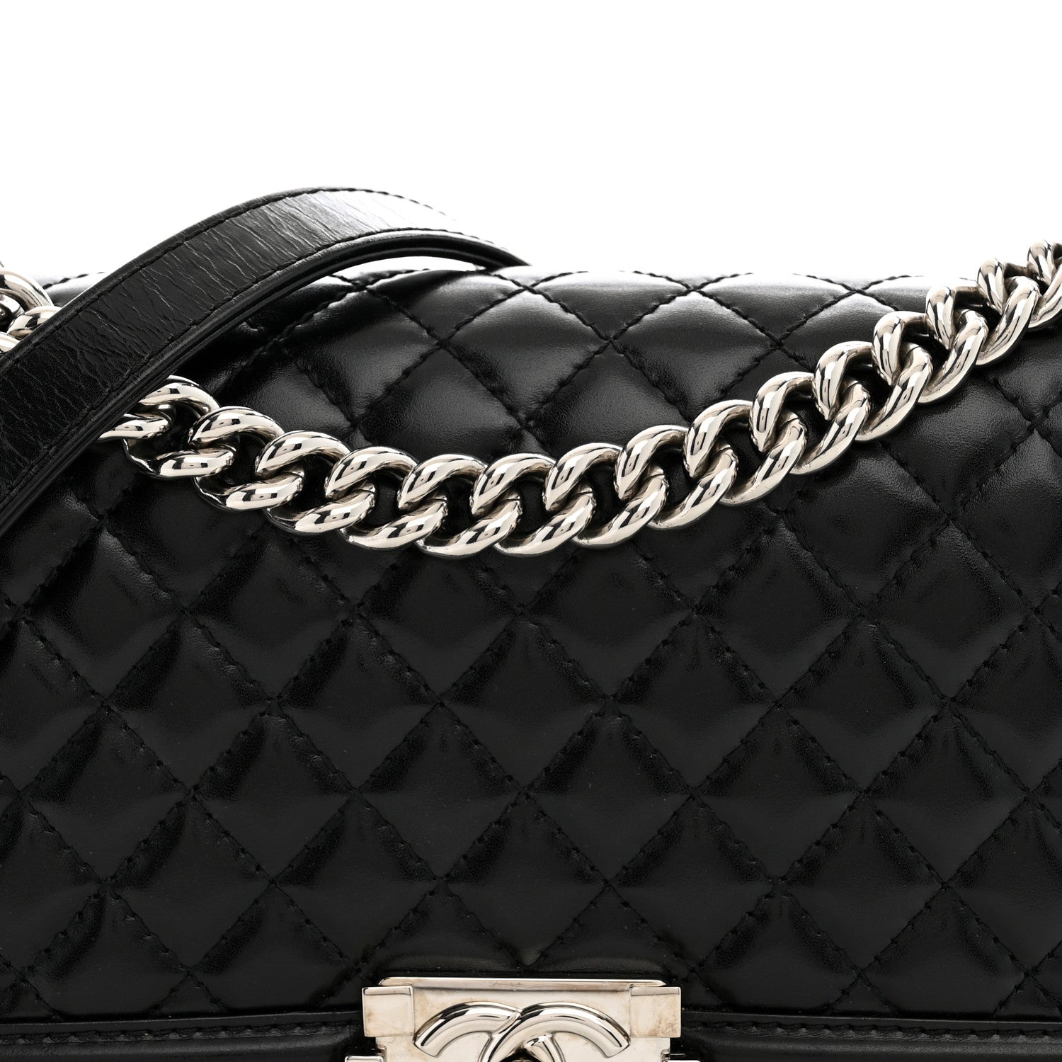 Chanel Glazed Calfskin Quilted Medium Chain Around Boy Flap Black 8 of 10