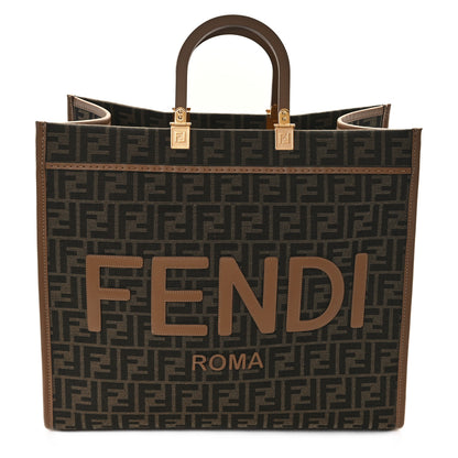 Fendi Fabric Jacquard FF 1974 Logo Large Fendi Sunshine Shopper Tote Tobacco Moro Sand 1 of 12