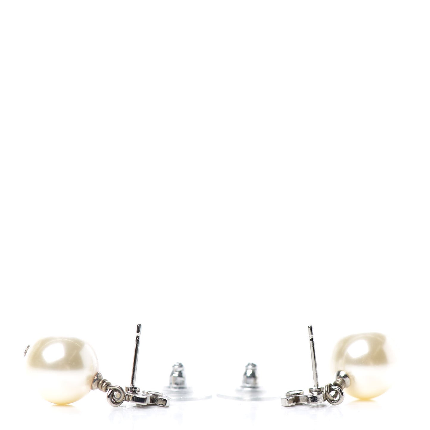 Crystal Pearl CC Drop Earrings Silver