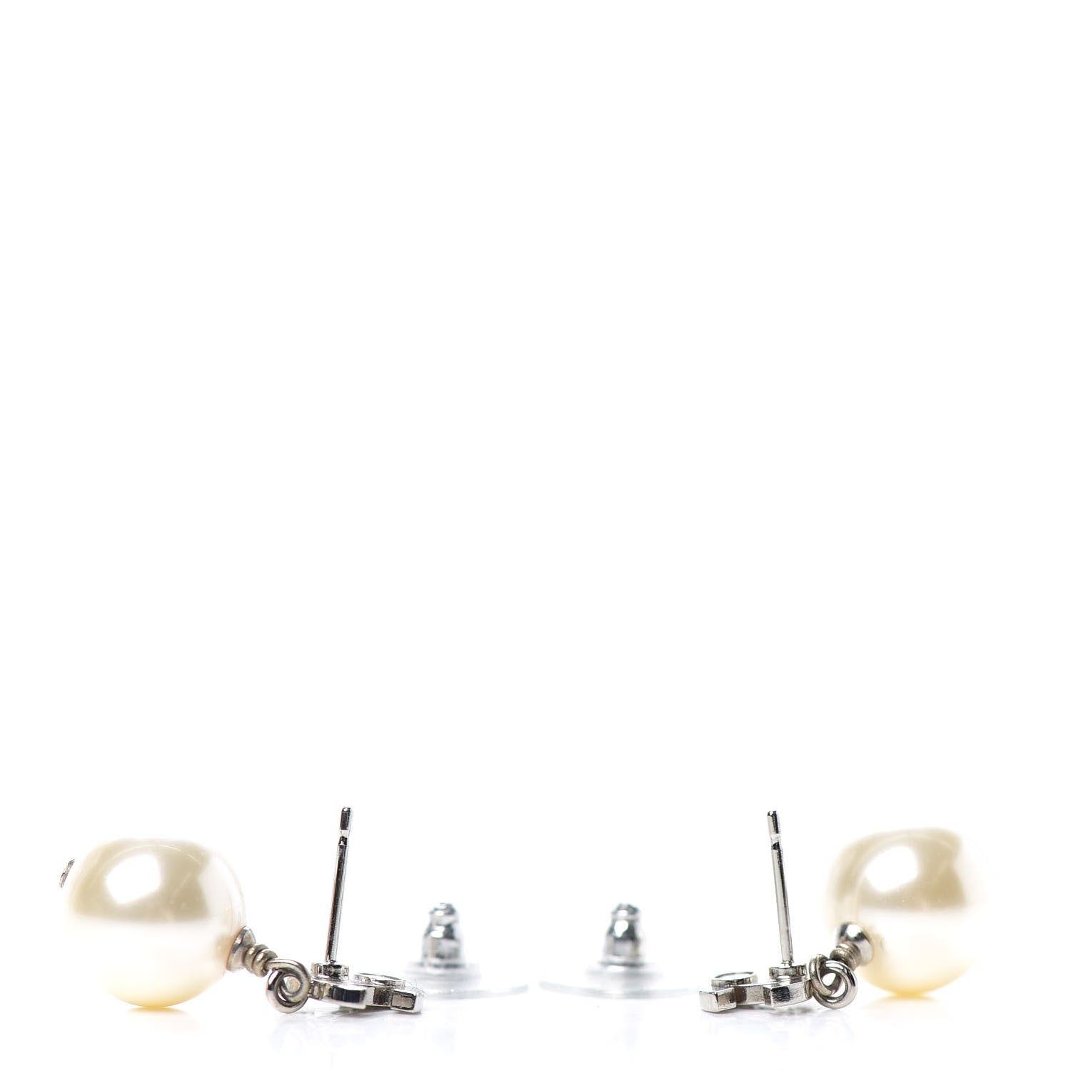 Chanel Crystal Pearl CC Drop Earrings Silver 3 of 4