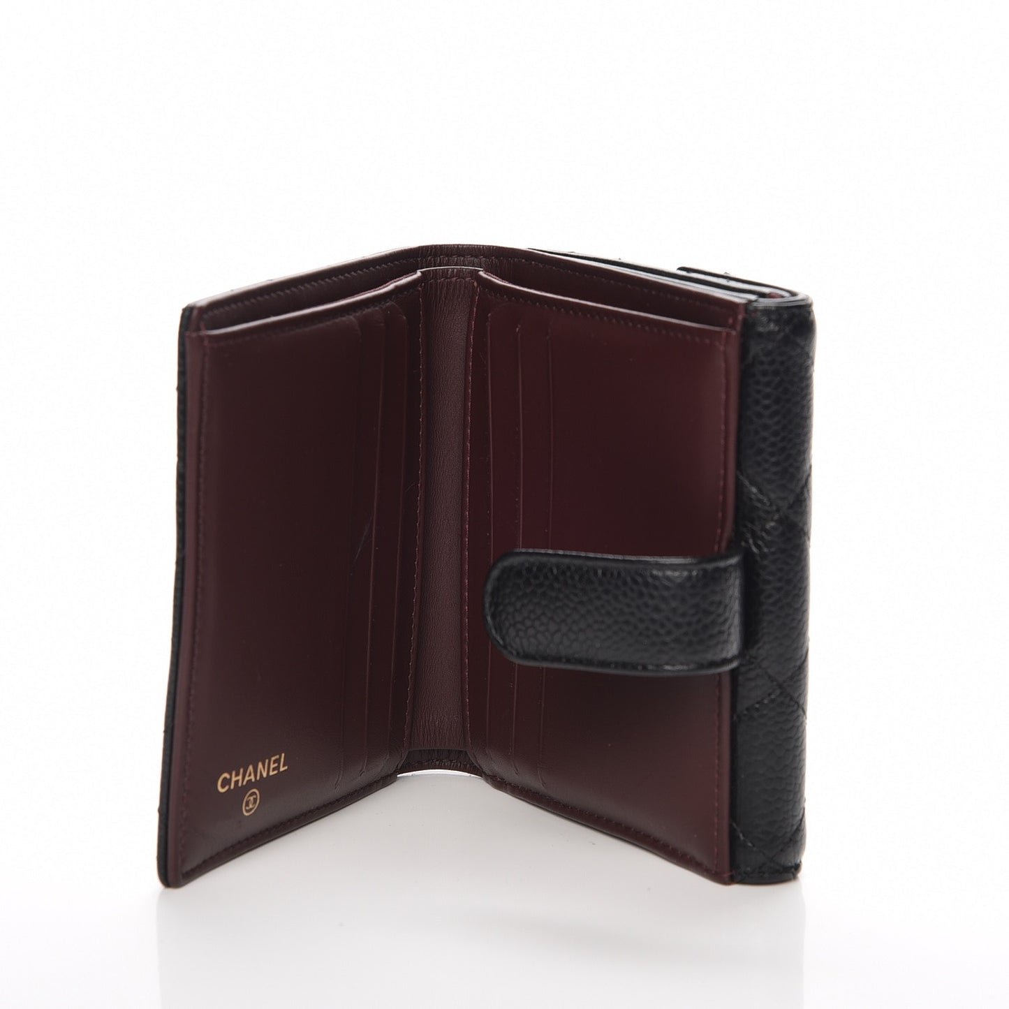 Caviar Quilted Compact French Flap Wallet Black